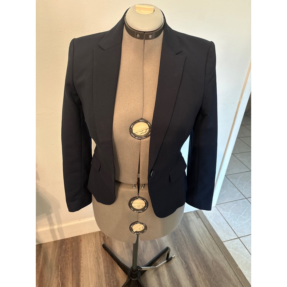 H&M Blazer Jacket Womens 6 Navy Blue Excellent One Button Tailored Suit Coat